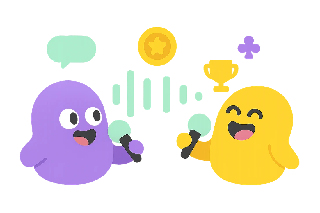 Two players facing off in a voice improv battle